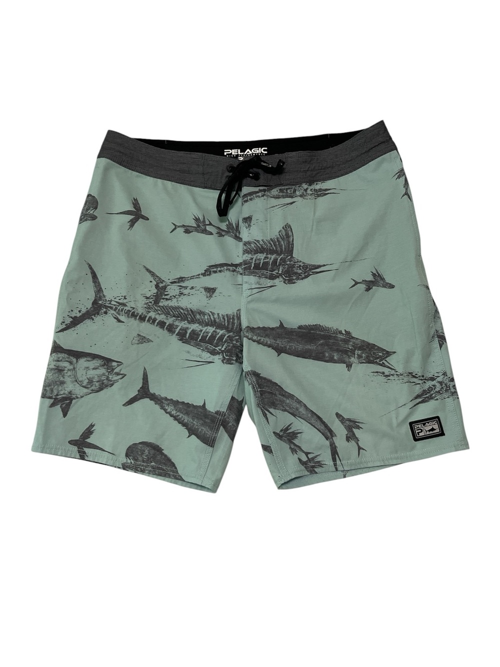 Pelagic Men’s Fishing Board Shorts Swim Trunks Size 36 Marlin Tuna Ocean Print